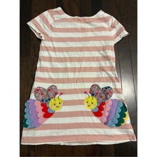 Mini Boden Girls Pink White Striped Butterfly Applique Pocket Dress Size 9-10Y