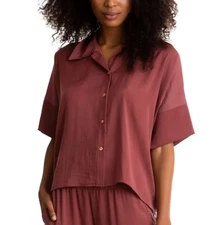 Midnight Bakery Women's Dita Solid Satin PAJAMA TOP - Brick, MEDIUM