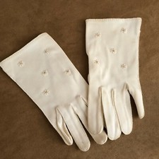 Sz 7 Vintage star detail Gloves dress womens off white ivory formal driving