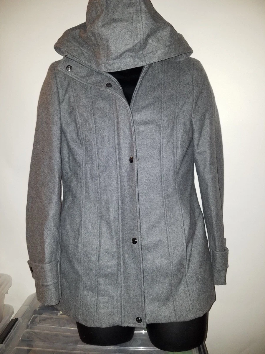 Women s Calvin Klein Wool Blend Hooded Winter Full Zip Coat Jacket Gray Sz 4
