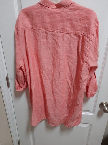 Mens ISLANDER 100% LINEN PEACH CORAL COLOR LARGE BUTTON UP SHIRT - Picture 5 of 7