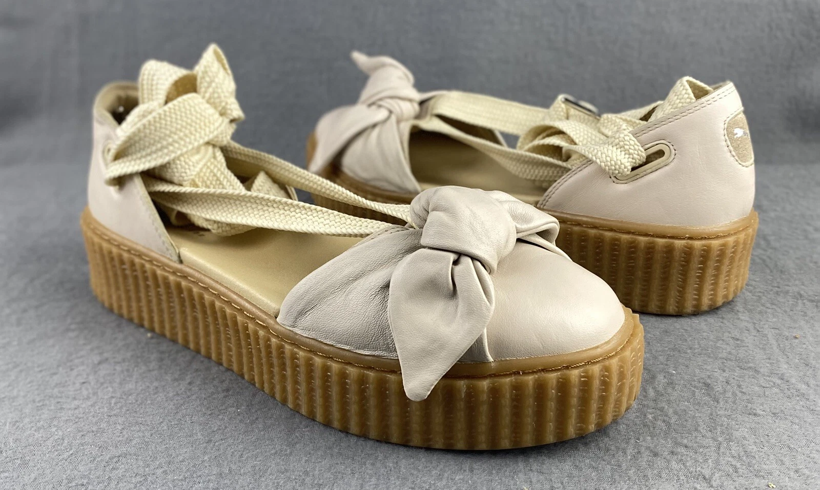 Sandali Puma Fenty Creeper Rihanna beige pelle avena fiocco accento donna 8