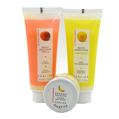 Perlier Peach-Grapefruit Foam Bath-Banana Velours Body Cream 2x2.5 fl.oz 1fl.oz