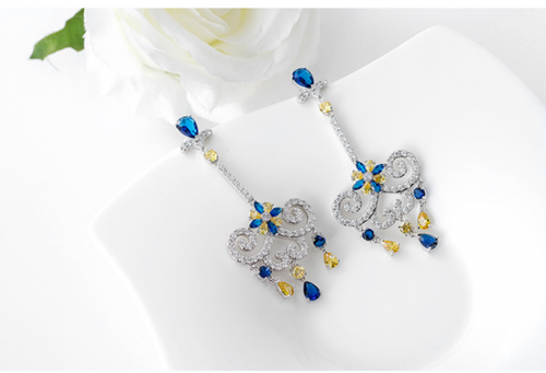Quaste Ohrringe Kupfer Intarsien Zirkon Braut Bankett Mode vergoldet Schmuck - Bild 3 von 8
