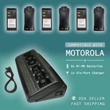 6-Bank Gang Universal Charger Kit with 6 Batteries for Motorola HNN9008 GP338 HT