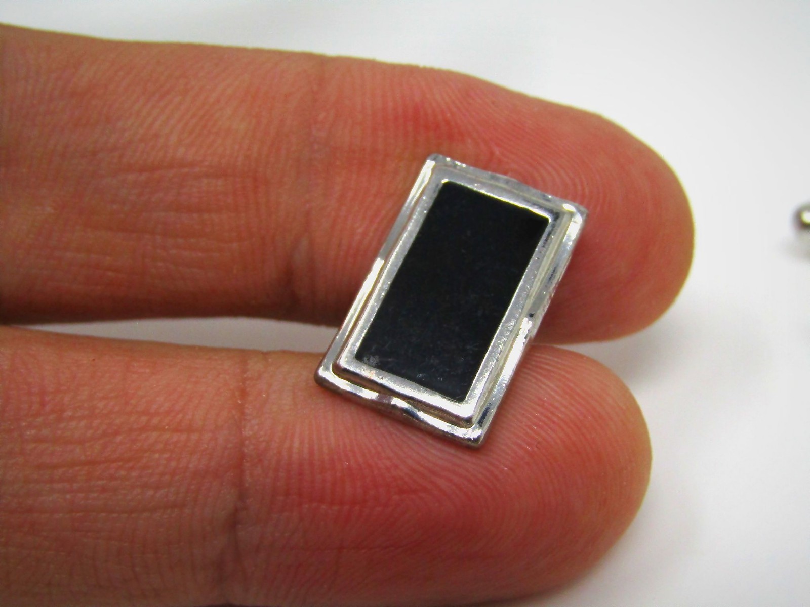Vintage Collectible Cufflinks Black Rectangle Silver Tone Border