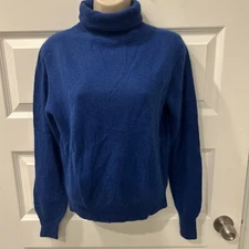 NEW Herman Geist Sz M Blue Turtleneck Lambswool Angora Blend Sweater (L4)