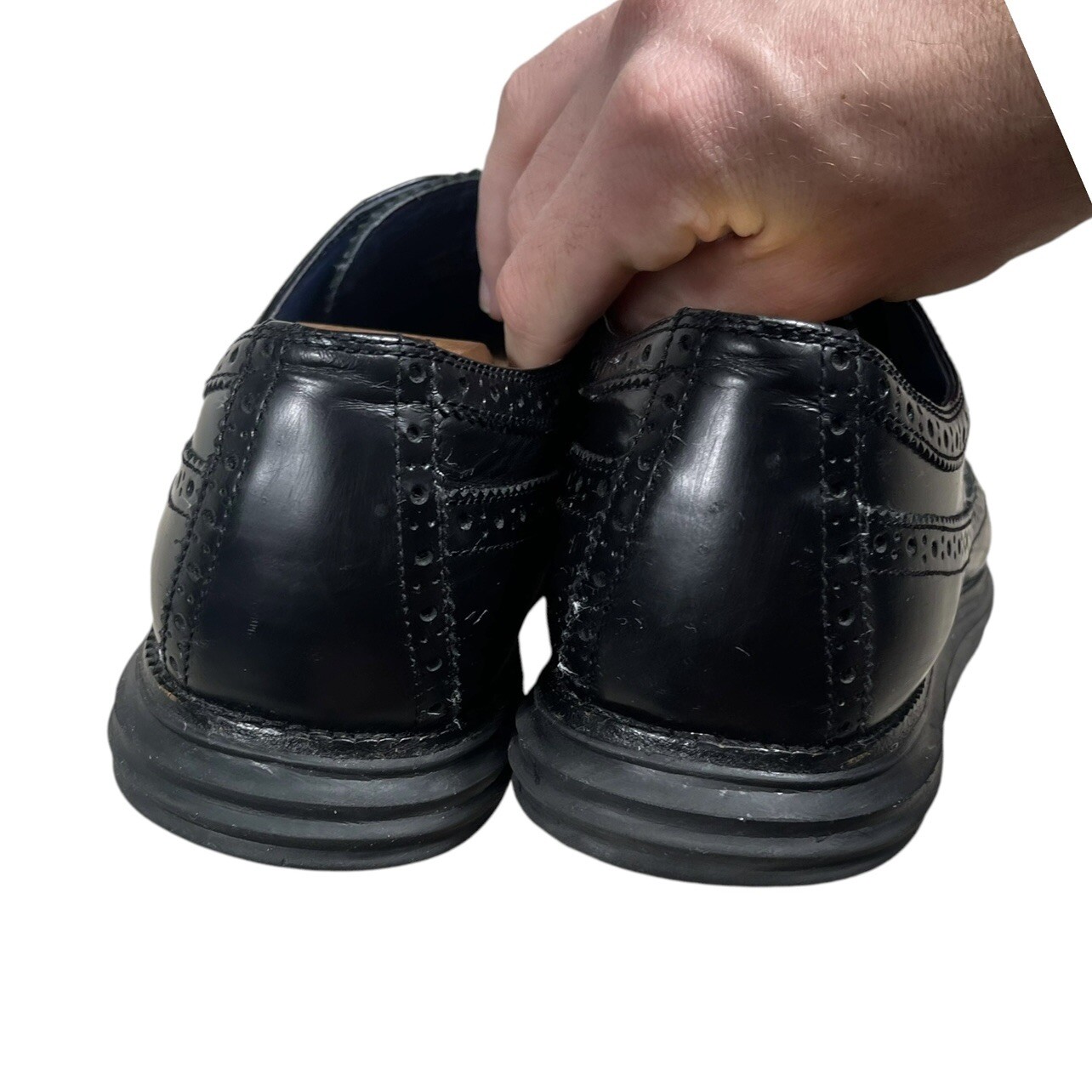 SAOLA Scarpe eleganti Cole Haan Lunargrand da uomo in pelle nera con punta alare taglia 13 M C11717