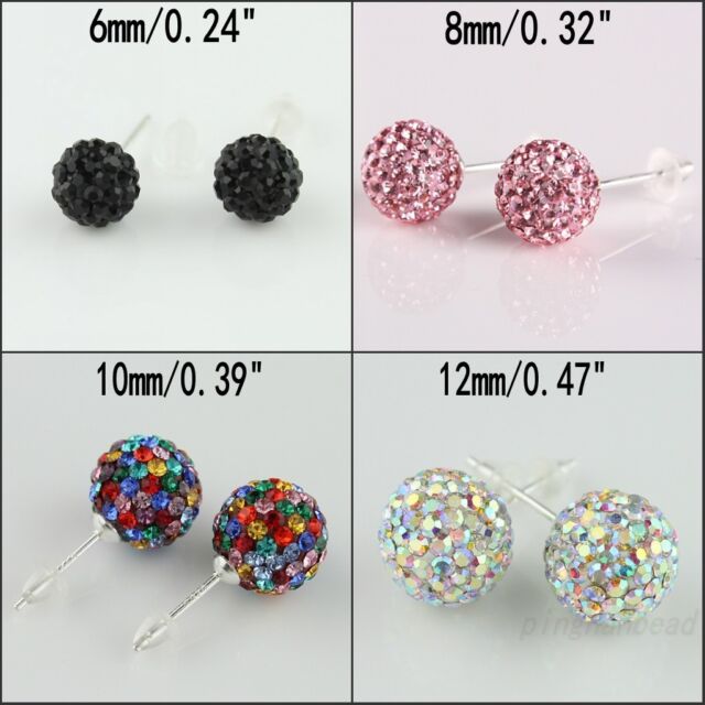 Pendientes de tachuelas de bola de discoteca redonda de cristal brillante 6 mm 8 mm 10 mm 12 mm nuevos
