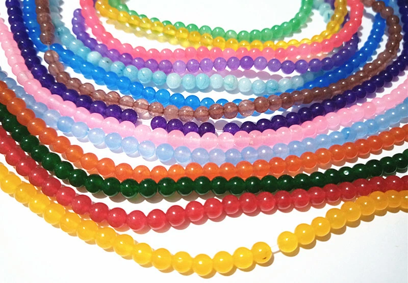 1filo/98pz perline pietre dure Giada naturale tinta 4mm bijoux