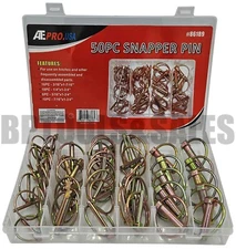 50 Pc Lynch Pin Kit Assortment Farm Tractors 3 Point Hitch Steel Trailer Pins