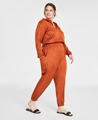 On 34th Womens Animal Print Rayon Jumpsuit Plus SZ XL toasted ginger
