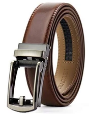  Mens Dress Belt - Ratchet Belt Leather 1 36" to 42" Waist Adjustable Cognac