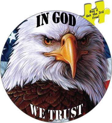 In God We Trust Eagle Flag Round Decal Sticker 5'' x 5'' p480