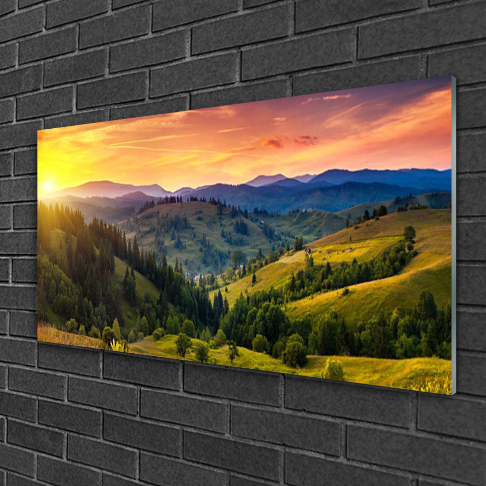 Tableau sur verre 100x50 cm contre les murs humides de cuisine motif montagne
