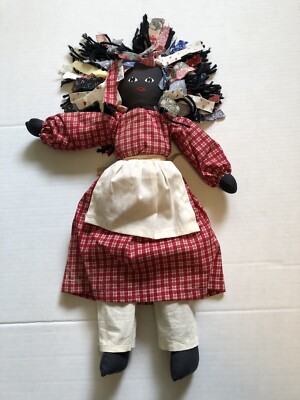 Vintage Artist Signed African American Cloth Doll 1989 18'' Tall