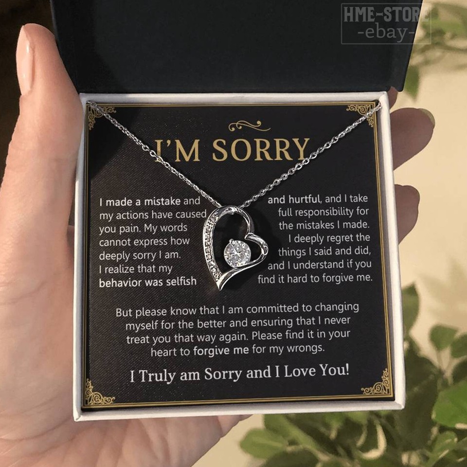 I'm Sorry Necklace CZ Heart Say Apology Gift for Her Wife