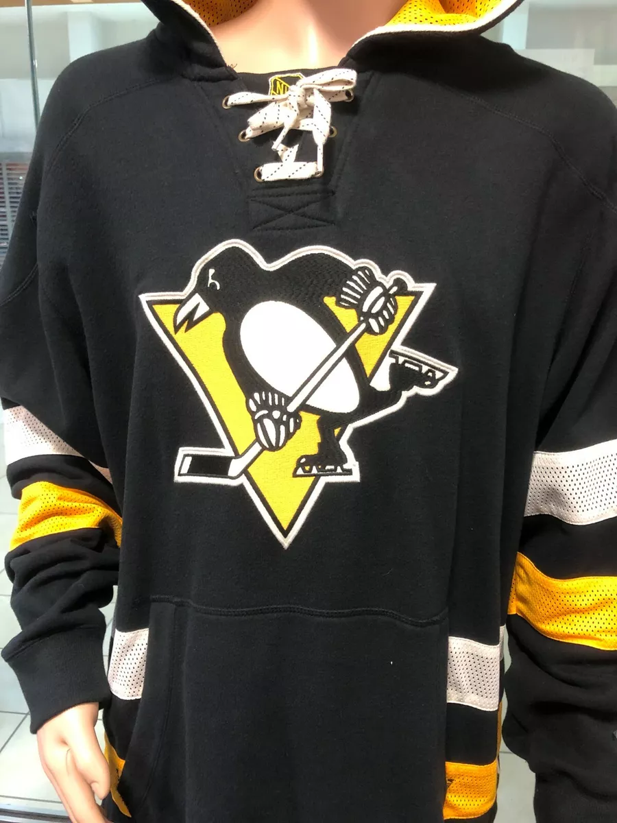 CCM Pro Pittsburgh Penguins Hoodie Mens XL Black Lace Up NHL Jersey Script