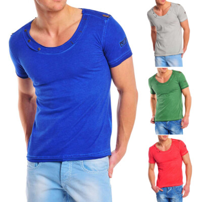 Reslad 4021 Herren Batik Style Acid Washed O-Neck T-Shirt Hemd Poloshirt Neu