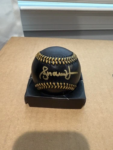 Andruw Jones Autographed Black Baseball Beckett Witnessed