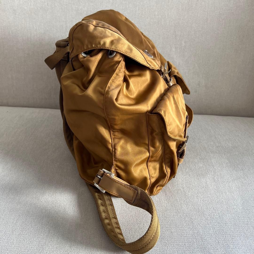 PRADA nylon camel drawstring backpack triangle lo… - image 4