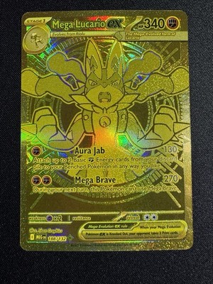 Pokemon MEGA LUCARIO EX 188/132 Mega Evolution GOLD SECRET RARE - Fresh Sleeved