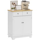 HOMCOM Rubber Wood Top Kitchen Cupboard Side Cabinet Island w/Adjustable Shelf