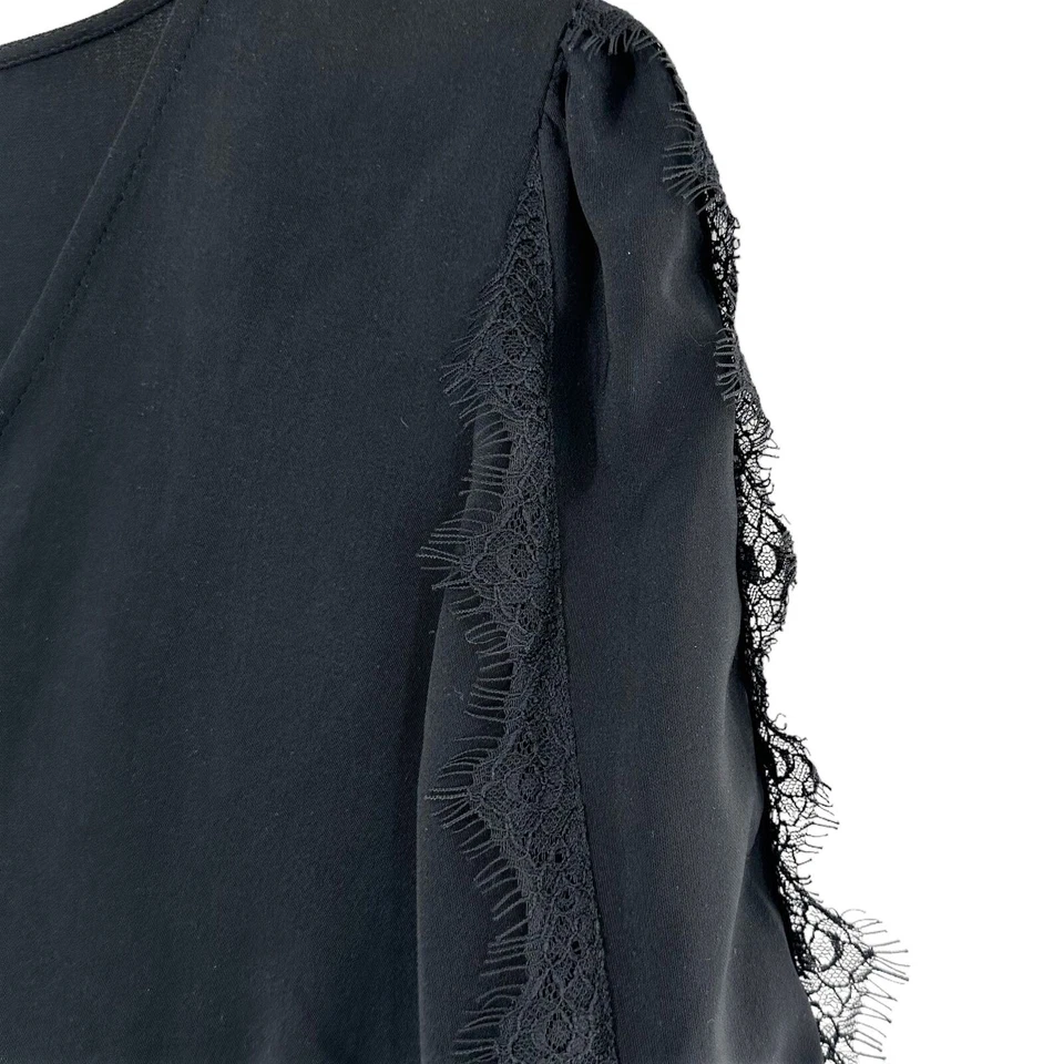 Vestido PATRIZIA PEPE Negro Crepé Manga Larga Ribete de Encaje Cuello en V Talla 44 Foto 4 de 4