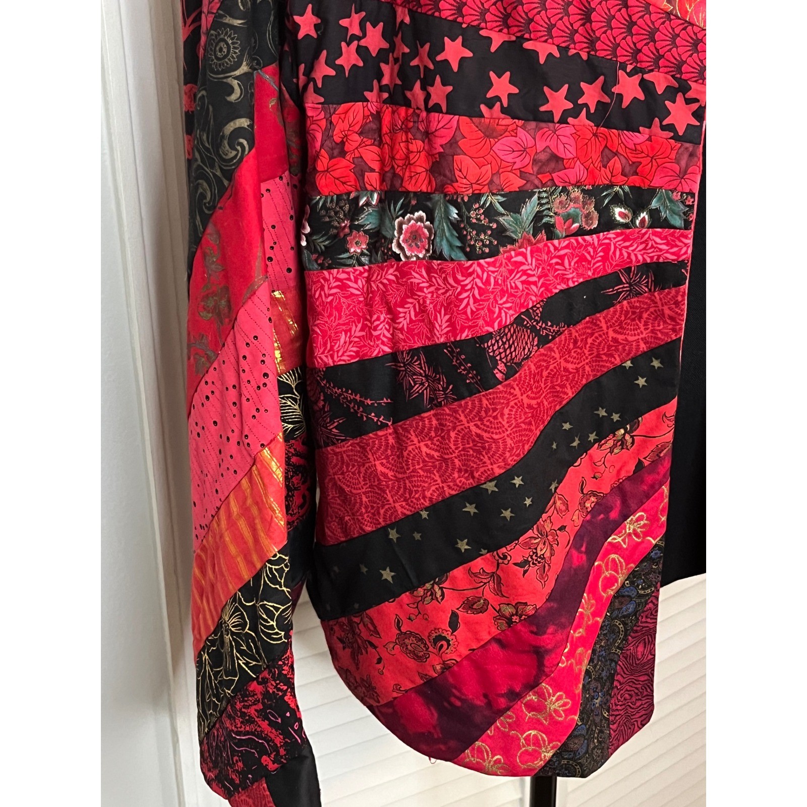 Patchwork Kimono Jacket Red Black Handmade Artsy … - image 2