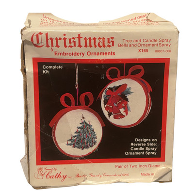 Vintage Christmas Embroidery Kit 2 Ornaments Partially Stitched Threads Missing