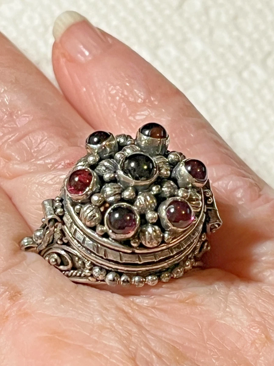 Koral Jewelry Garnet Vintage Gypsy Ring - 925 Sterling Silver, Square Stone, Boho Chic, Sizes 5-9