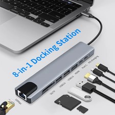 Type C USB C Hub 8-in-1 Docking Station Adapter Splitters with 4K HDMI 87W PD Ch