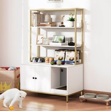 57" Cat Litter Box Enclosure w/ Storage 2-tier Shelves Removable Scratcher