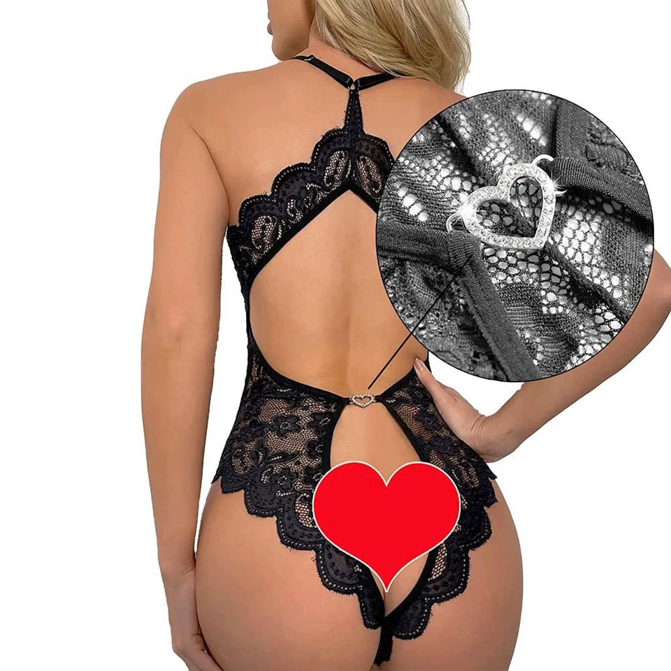 Lingerie Donna Sexy Intima Babydoll Camicia da Notte in Pizzo Trasparente Intima - Immagine 3 di 4