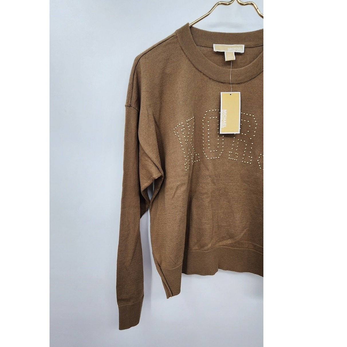 New NWT Kors Michael Kors Brown Gold Studded Logo Sweater Size Small  thumbnail 4