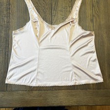 Vintage XL Beige Nude Camisole Vassarette Women's Nylon Lace Trim