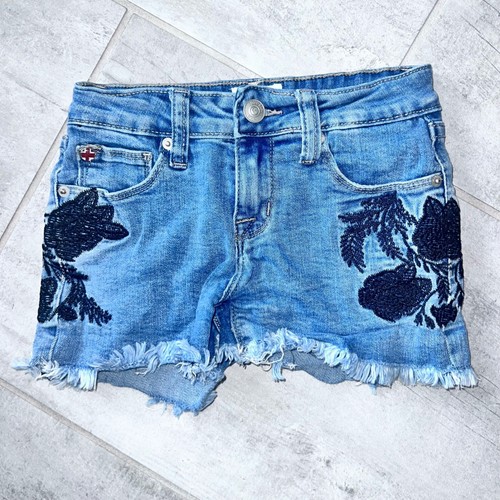 HUDSON Girls Embroidered Frayed Raw Hem Medium Wash Denim Shorts ~ Size 10