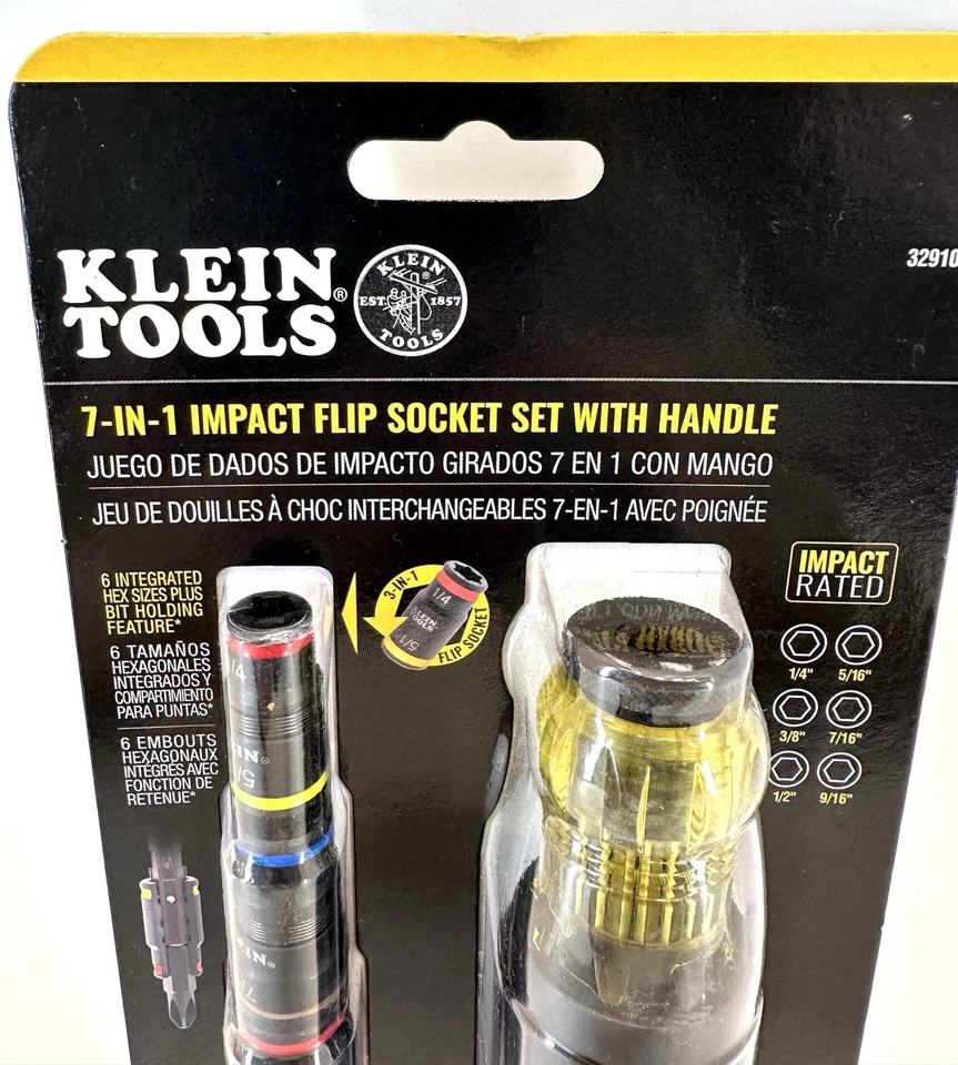 Klein Tools 7 em 1 soquete flip de impacto conjunto de vários bits com alça modelo 32910 - Imagem 2 de 4