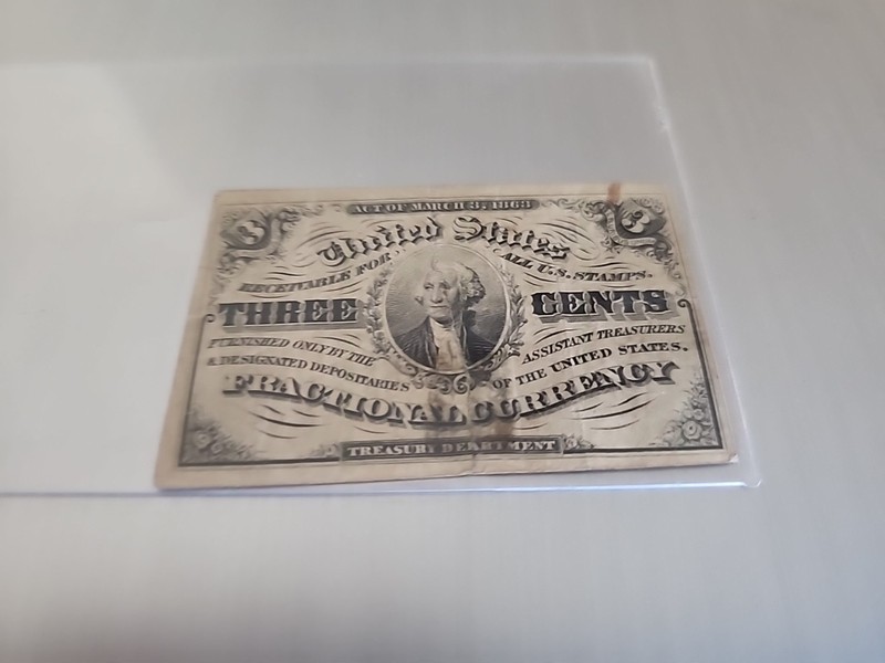 1863 Fractional Currency 3 Three Cents Note Bill 3rd Issue Washington #009