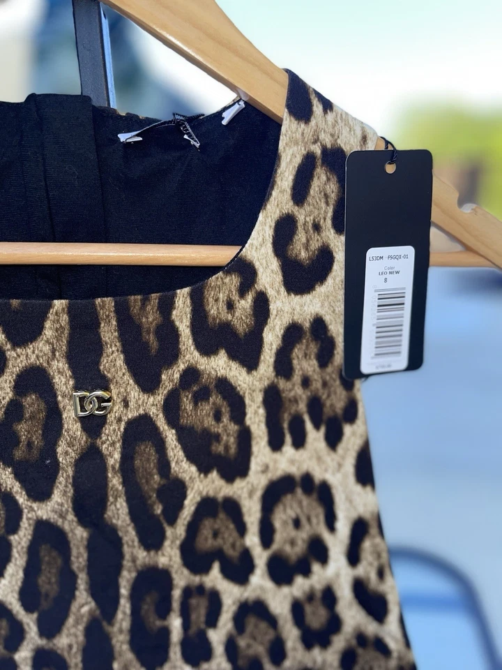 Dolce & Gabbana Girls Leopard Print Interlock Midi Dress NWT Sz 8 - Image 2 of 4