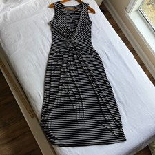 T Tahari Black White Striped Sleeveless Twist Front Maxi Dress Small