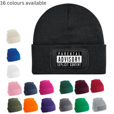 Image of Cuffed Knit Beanie with Explicit  Patch Soft Touch Acrylic Winter Hat Brand New