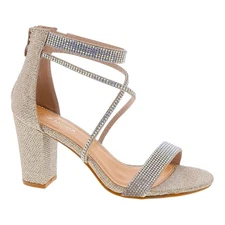 Top Moda Rosa-66 Gold Rhinestone Sparkle Ankle Strap Heels Size 8