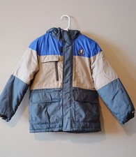 Skechers Kids Colorblock Hooded Jacket Blue Beige Gray Size 10/12