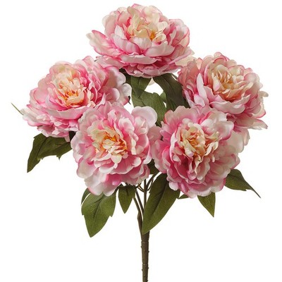 Artificial Peony Bush with 5 Flowers, 17'', 2 Colors, Beautiful!