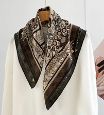 70% Cashmere 30% Silk Bandana 26'' Double Face totem Print Shawl Scarf Wrap