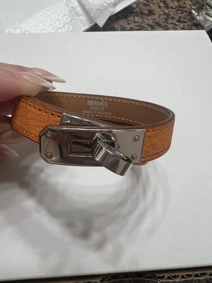 Hermes Double tour手链带盒小牛皮带镀钯 Kelly 封口 — 第 3/4 张图片