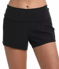 Women's La Blanca Foldover 3in Swim Boardshorts Black, Large New