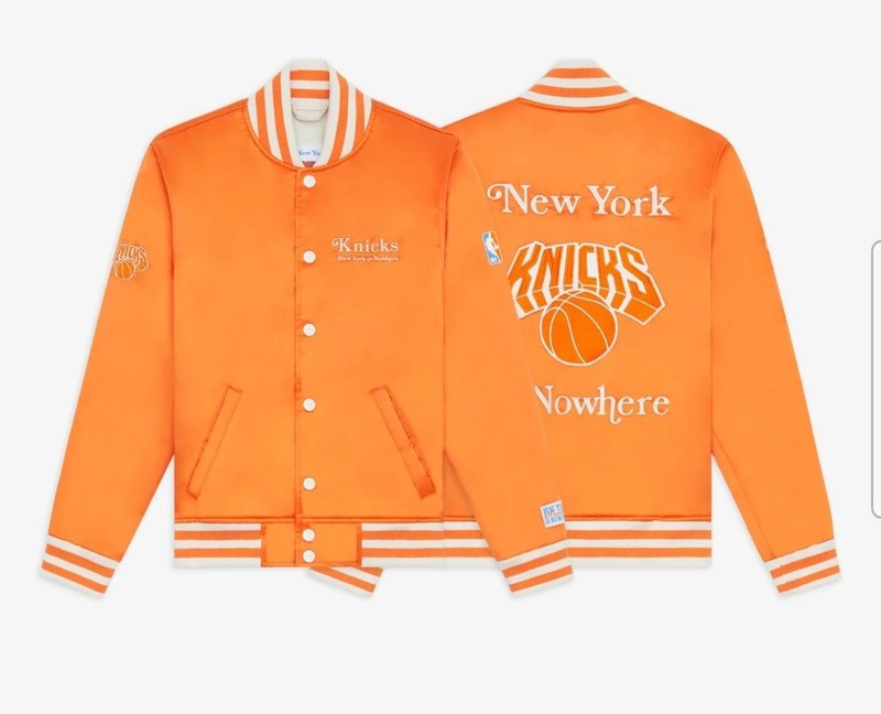 New York Knicks or Nowhere  Orange Give and Go Varsity Unisex Jacket Sz Large 