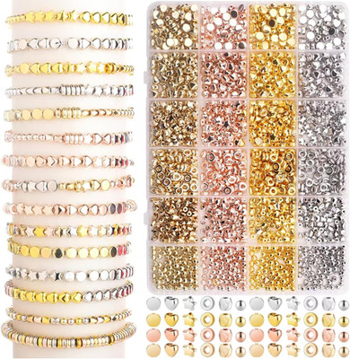Gold Spacer Beads 2160 Pieces Bracelet Beads for DIY Jewelry Making(Gold, Sliver
